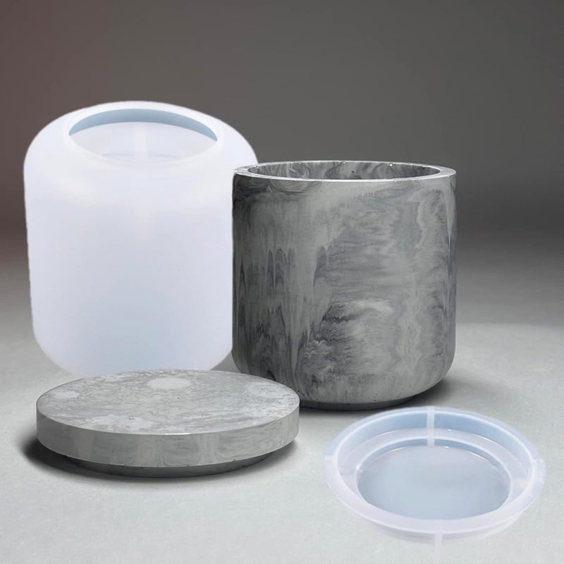 LSLEVA Storage Box with Lids Candle Jar Molds Set, Creative Silicone Candle Vessels Pot Molds, Concrete Round Stripe with Cover Bottle Making Moulds for Storage Candle Holder (D) - Image 1